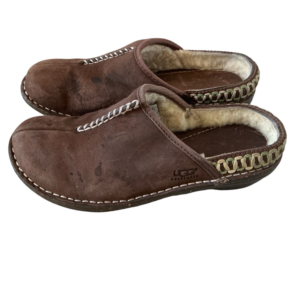 Ugg Kohala brown leather clogs sheepskinn lined size 6 women’s outdoor slippers